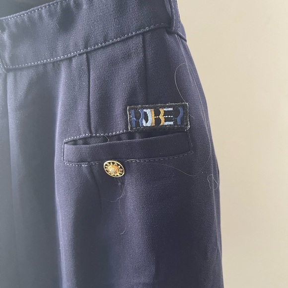 Rober Navy Blue High Waisted Dress Shorts With Gold Beaded Hem - Picture 4 of 10